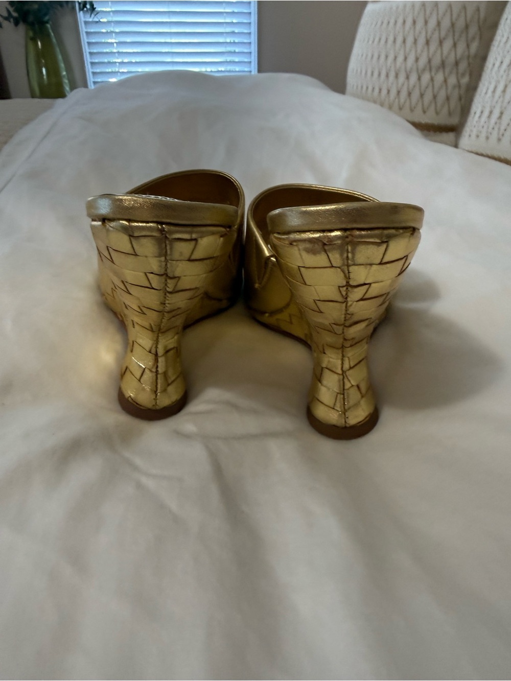SCHUTZ Metallic Gold Woven Wedge Slide Mules - Picture 7 of 9